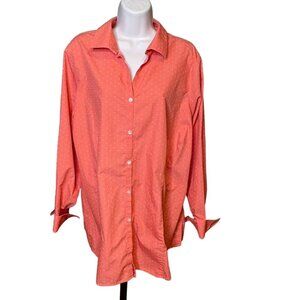 Lands End Womenns Button Down Blouse No Iron Shirt Polkadots Plus Size 26 u